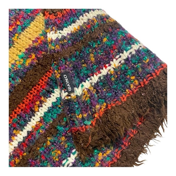 ONLY Women’s Multicolor Knit Rollneck Sweater Size S Boho Chunky Stripe Pullover - Picture 7 of 13